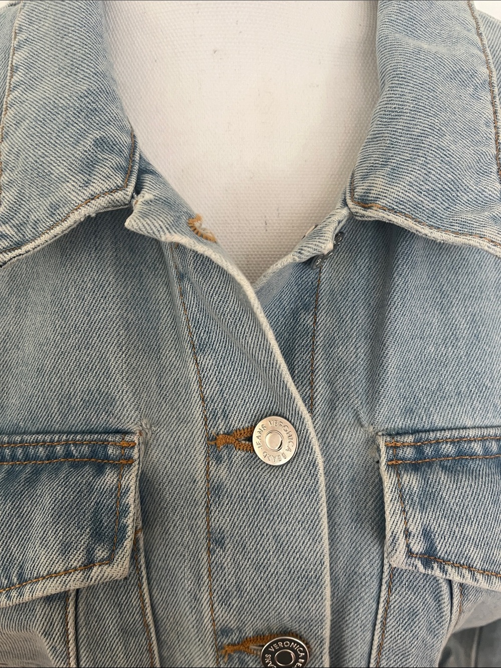 Veronica Beard Denim Jacket cropped pleated puff sleeves fold over cuffs - Picture 2 of 8